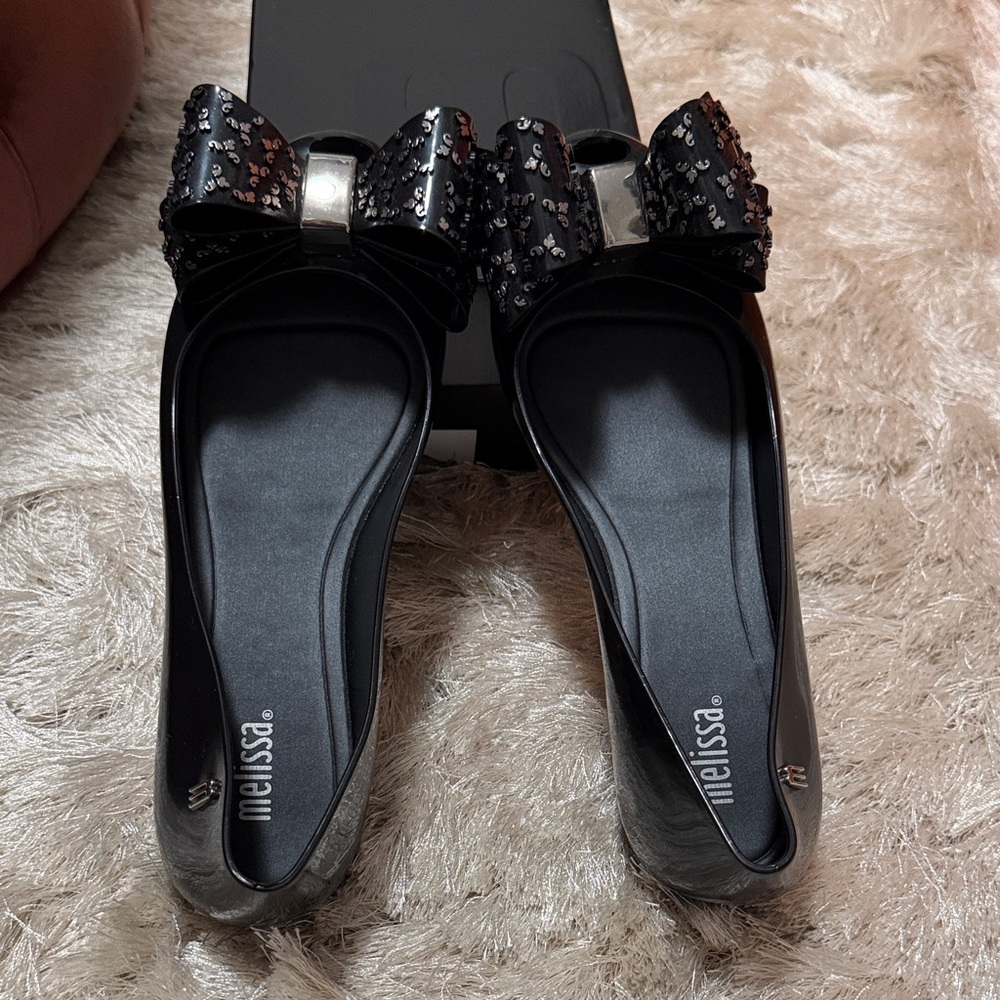 Melissa Black Flats with Sequin Bow